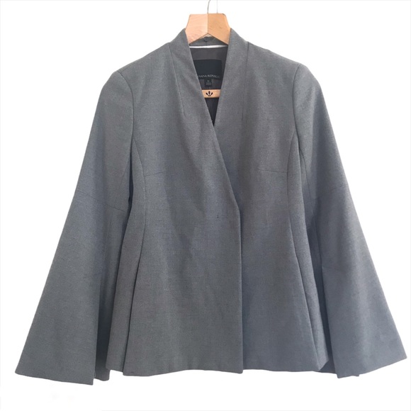 NWT Banana Republic Gray Fur Collar Bell Sleeves Chic Blazer Jacket Women's sz 0 - Picture 12 of 13